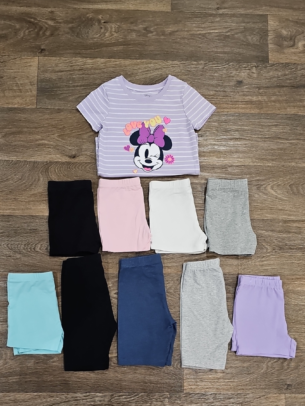 Disney Lavender Striped Minnie Mouse Tee with Multi-Color Girls Shorts Set
